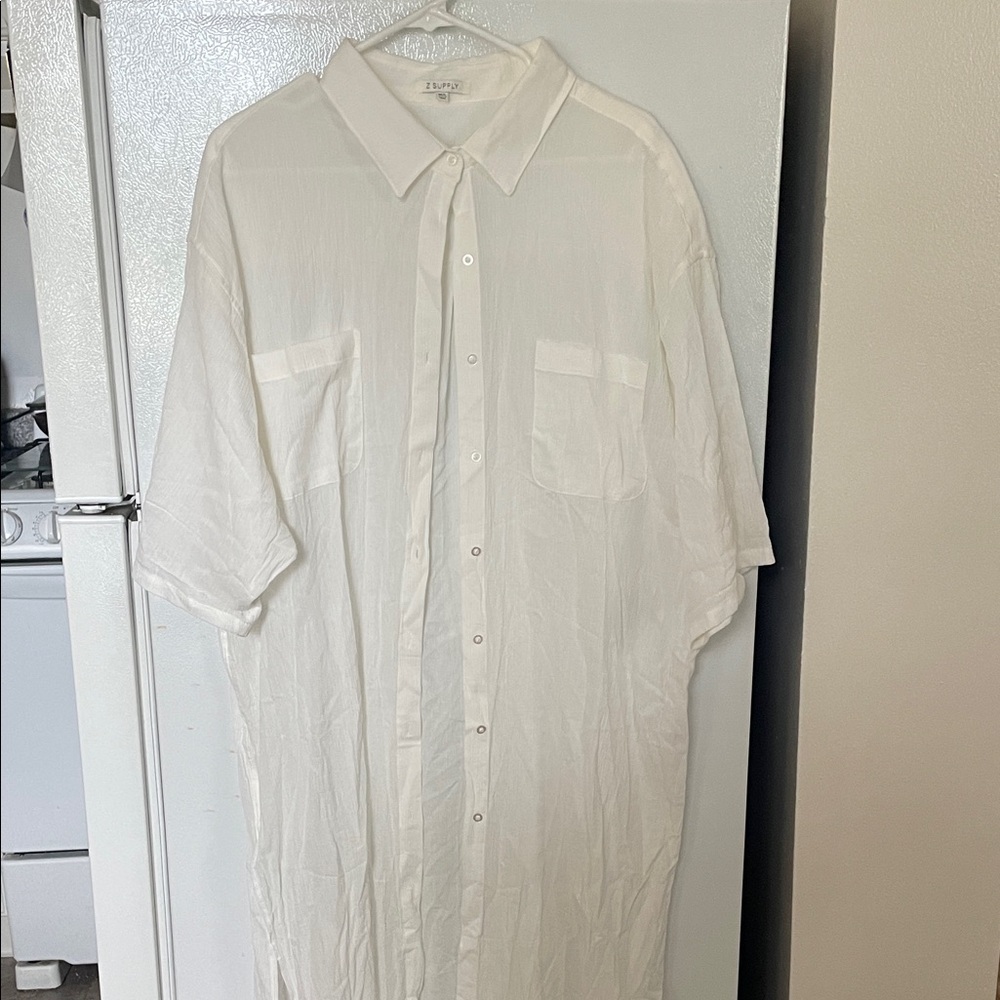 Z Supply M/L White Casual Button‎ Down Dress Slits 100% Cotton